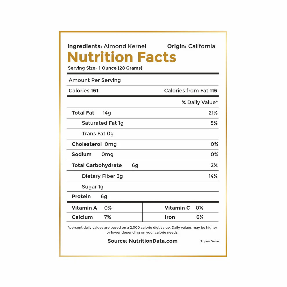 Premium California Almonds – Fresh, Crunchy & Naturally Sweet nutrition value