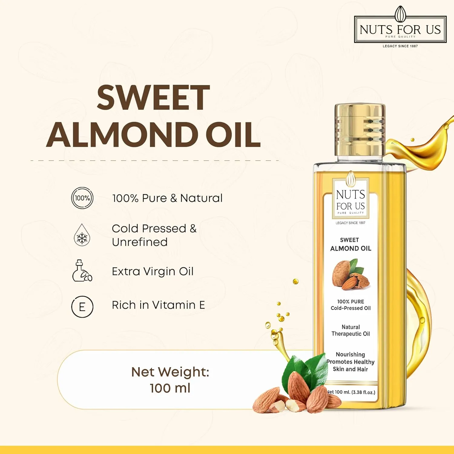 pure cold pressed sweet almond oil hair & skin | nutsforus