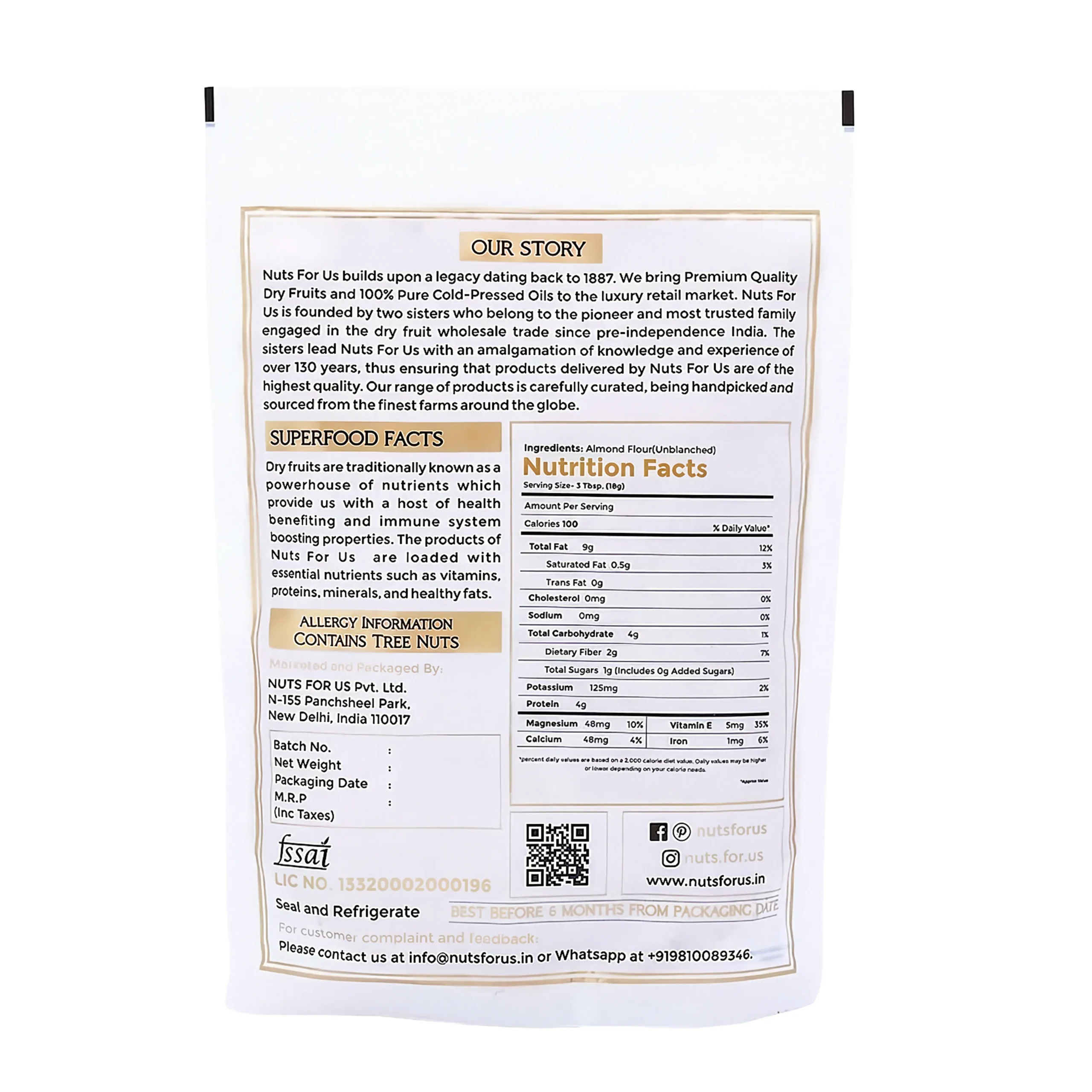 Nuts For Us unblanched Almond Flour Back side